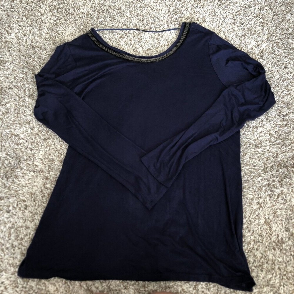H.I.P. Long Sleeve Purple Detail Round Neck Line T Shirt Size Large Crew
